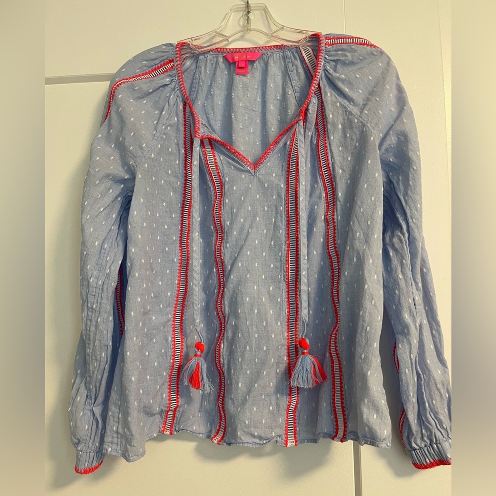Like new cotton Mardi long sleeve Lilly Pulitzer top w tassels